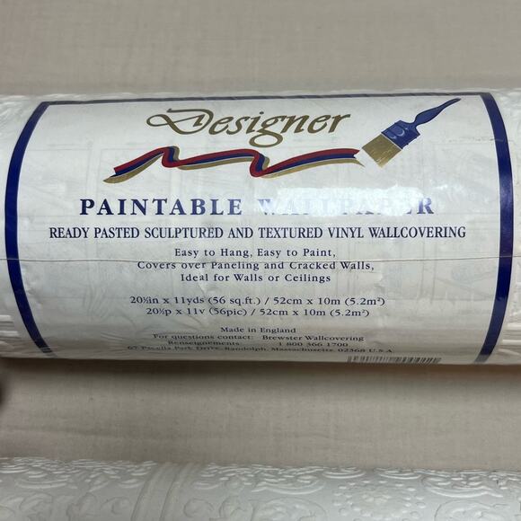 Lot Of 2 Rolls New Designer‎ Paintable Wallpaper Brewster Wall Covering - Picture 2 of 4